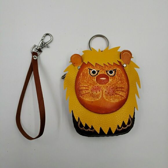Lion Cat Gift Wristlet Wallet Card Holder Keychain Quirky Handmade Unique Boho - Picture 2 of 16